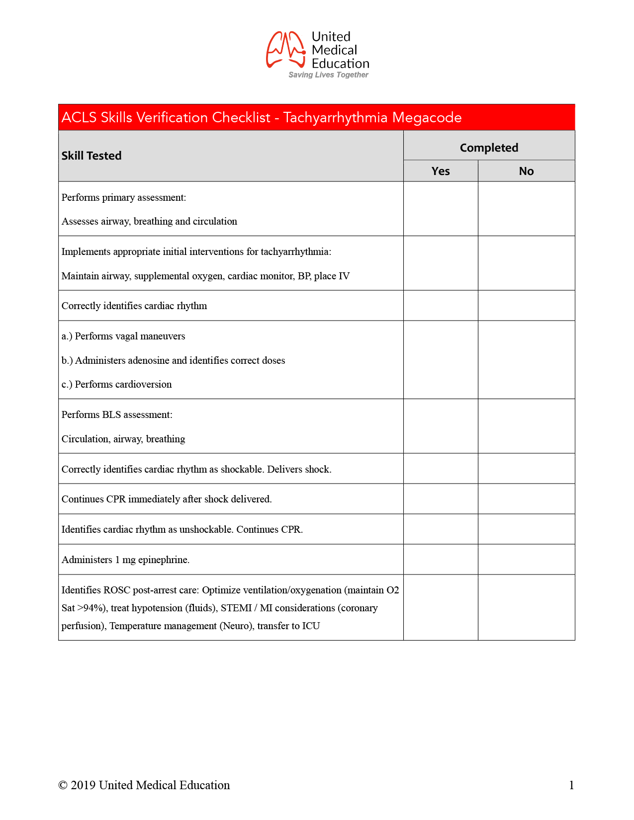 ACLS Skills Session Checklist Tachyarrhythmia Megacode